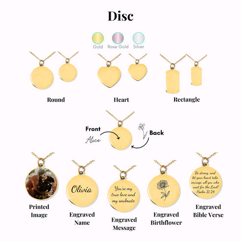 Custom Photo Necklace, Picture Necklace, Image Necklace And Birth Month Flower Necklace (On 2-Discs) With Birthstone Necklace For Mom Day Gift